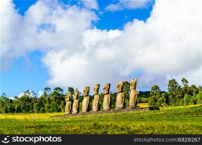 Moai at Ahu Akivi on Easter Island, Chile