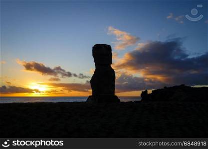 Moai statue ahu akapu at sunset, easter island, Chile. Moai statue ahu akapu at sunset, easter island