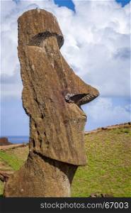 Moai statue on Rano Raraku volcano, easter island, Chile. Moai statue on Rano Raraku volcano, easter island
