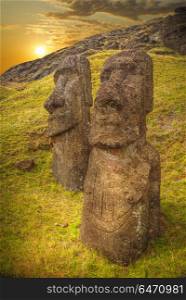 Moais at Ahu Tongariki (Easter island, Chile). Easter island