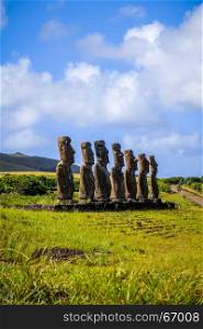 Moais statues, ahu Akivi, easter island, Chile. Moais statues, ahu Akivi, easter island