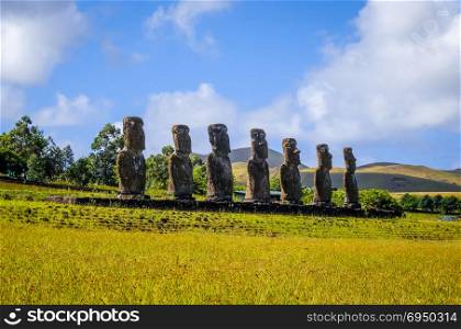 Moais statues, ahu Akivi, easter island, Chile. Moais statues, ahu Akivi, easter island