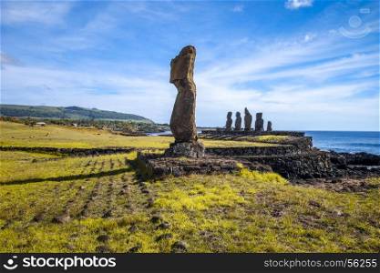 Moais statues, ahu tahai, easter island, Chile. Moais statues, ahu tahai, easter island