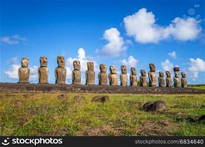 Moais statues, ahu Tongariki, easter island, Chile