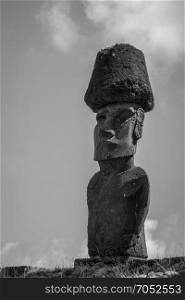 Moais statues site ahu Nao Nao on anakena beach, easter island, Chile. Black and white picture. Moais statues site ahu Nao Nao on anakena beach, easter island. Black and white picture