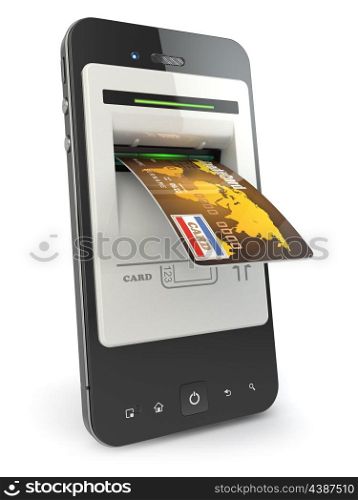 Mobile banking. Mobile phone as atm and credit card. 3d