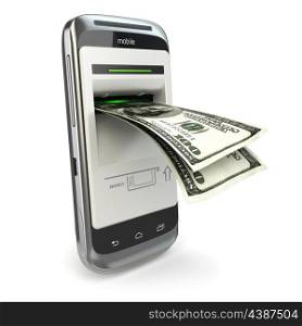 Mobile banking. Phone payment. Cellphone and dollar. 3d