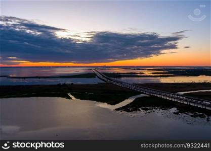 Mobile Bay, Alabama at sunset. Mobile Bay at sunset