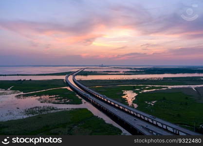 Mobile Bay, Alabama at sunset. Mobile Bay at sunset