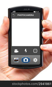 mobile camera interface on touch screen phone, cut out from white.