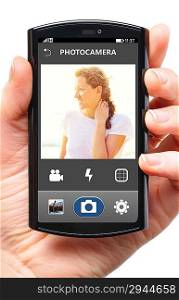 mobile camera interface on touch screen phone, cut out from white.