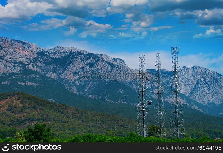 Mobile communication towers in the mountains of Turkey, next to Kemer
