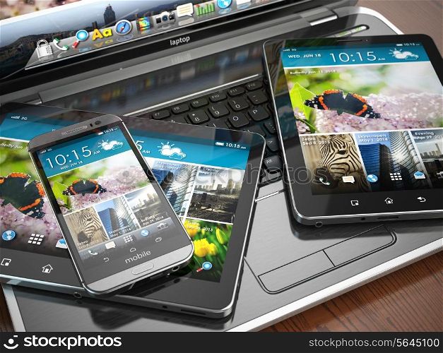 Mobile devices. Laptop, smartphone and tablet pc. 3d