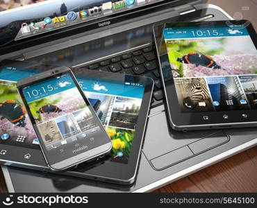 Mobile devices. Laptop, smartphone and tablet pc. 3d