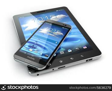 Mobile devices. Smartphone and tablet pc on white isolated background. 3d