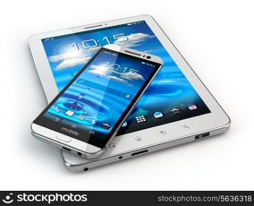 Mobile devices. Smartphone and tablet pc on white isolated background. 3d