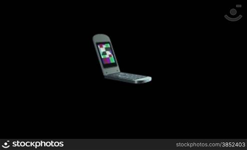Mobile dissolves into Laptop against black, static camera, Alpha