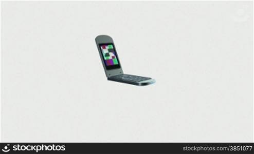 Mobile dissolves into Laptop against white, static camera, Alpha
