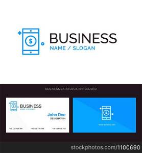 Mobile, Dollar, Sign Blue Business logo and Business Card Template. Front and Back Design