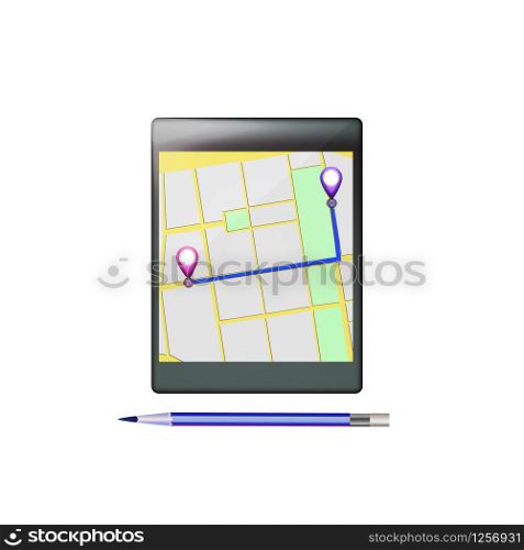 Mobile GPS navigation. Phone map application and points on screen. App search map navigation. Isolated online maps on screen tablet. Illustration.. Map GPS navigation. Phone map application and points on screen. App search map navigation. Isolated online maps.