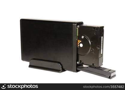 Mobile hard disk drive isolated against white background