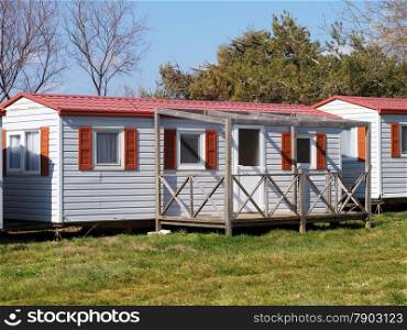 mobile home with veranda in campsite