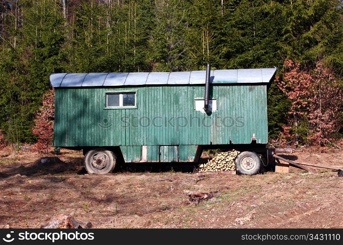 mobile house in the forest for the saw dust eaters