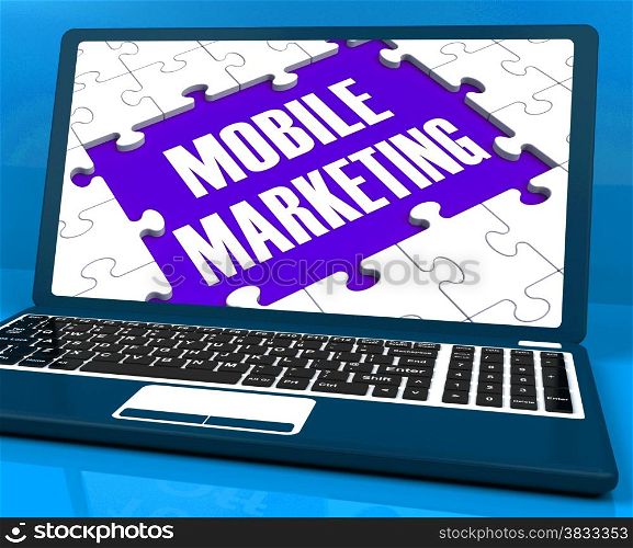 . Mobile Marketing On Laptop Shows Online Marketing And Mobile Commerce