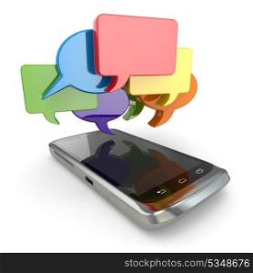Mobile phone and ocial media speech bubbles. 3d
