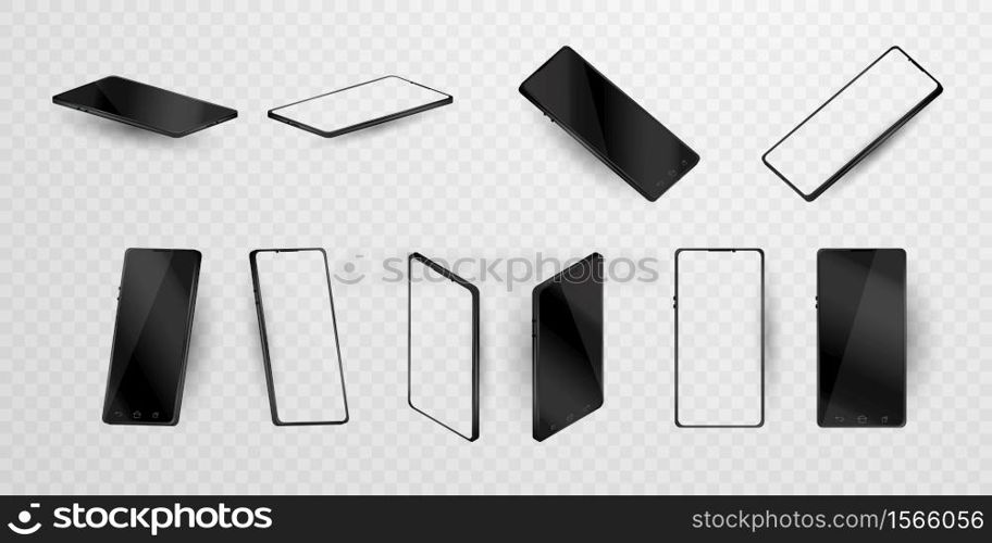 Mobile phone frame set with blank display isolated templates