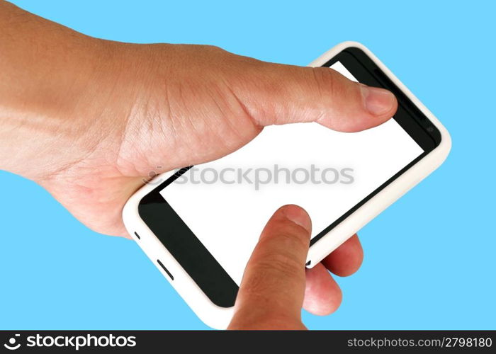 Mobile phone in a man&acute;s hand.