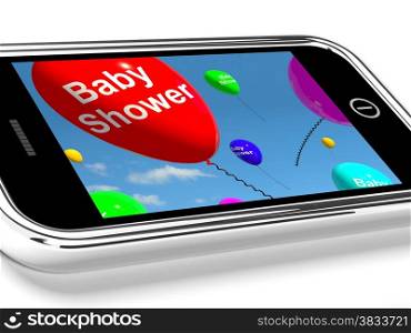 Mobile Phone Message Shows Baby Shower Celebration. Mobile Phone Message Shows A Baby Shower Celebration