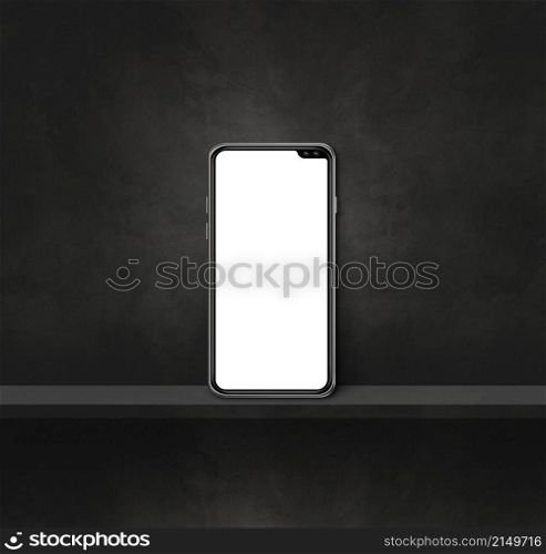 Mobile phone on black wall shelf. Square background. 3D Illustration. Mobile phone on black wall shelf. Square background