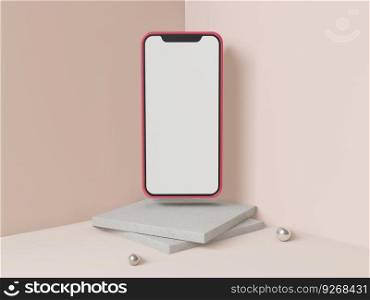 Mobile phone on pastel background with 3d graphics.