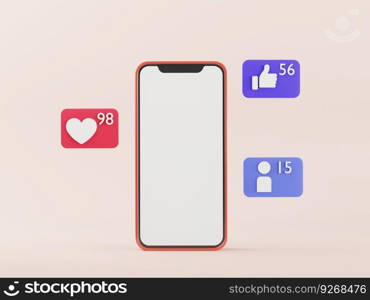 Mobile phone on pastel background with 3d graphics.