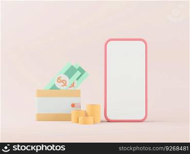 Mobile phone on pastel background with 3d graphics.