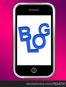 Mobile Phone Sale Screen Shows Online Discounts. Blog On Phone Showing Blogging Or Weblog Websites