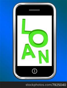 Mobile Phone Sale Screen Shows Online Discounts. Loan On Phone Meaning Lending Or Providing Advance