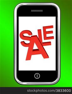 Mobile Phone Sale Screen Shows Online Discounts. Mobile Phone Sale Screen Shows Online Discounts And Promotions