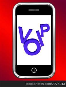 Mobile Phone Sale Screen Shows Online Discounts. Voip On Phone Showing Voice Over Internet Protocol Or Ip Telephony