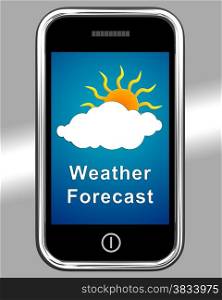 Mobile Phone Shows Cloudy Weather Forecast. Mobile Phone Showing Cloudy Weather Forecast
