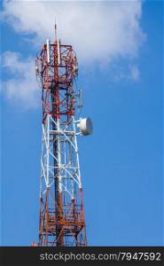 Mobile phone tower with blue sky background