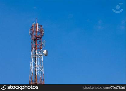 Mobile phone tower with blue sky background