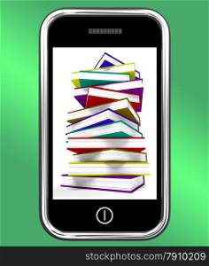 Mobile Phone With Books Shows Online Knowledge. Mobile Phone With Books Showing Online Knowledge
