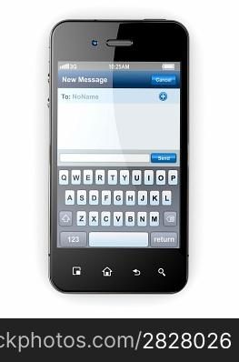 Mobile phone with sms menu screen. Space for text. 3d