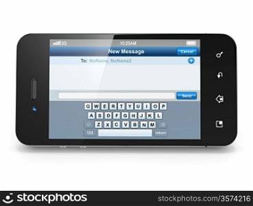 Mobile phone with sms menu screen. Space for text. 3d