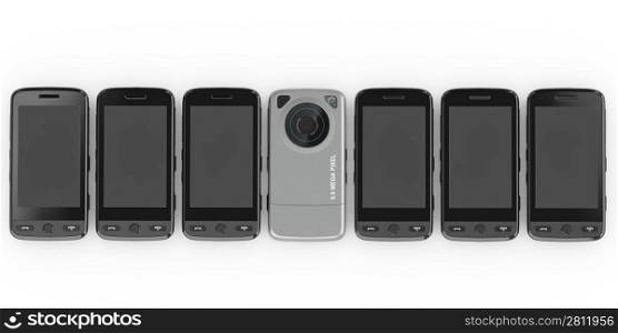 Mobile phones on white isolated background. 3d
