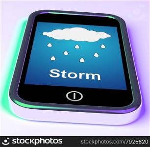 Mobile Smartphone Shows Rain Weather Forecast. Showers On Phone Meaning Rain Rainy Weather