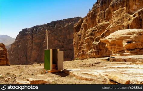 Mobile toilet facilities set up for tourists on the way to the big monument Ad Deir in Petra, Wadi Musa, Jordan, middle east