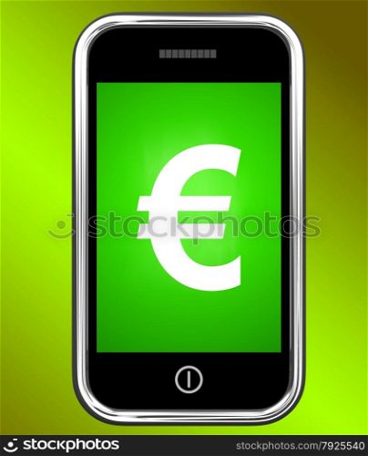 Mobile With At Sign For Emailing Or Contacting. Euro Sign On Phone Showing European Currency
